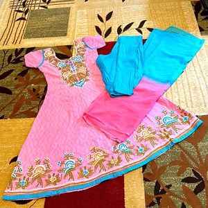 Pink Anarkali Kurta with Chudidar Salwar and Ombré Dupatta